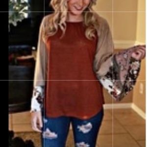 and the why Raglan Burnout Floral Bell Sleeve Top